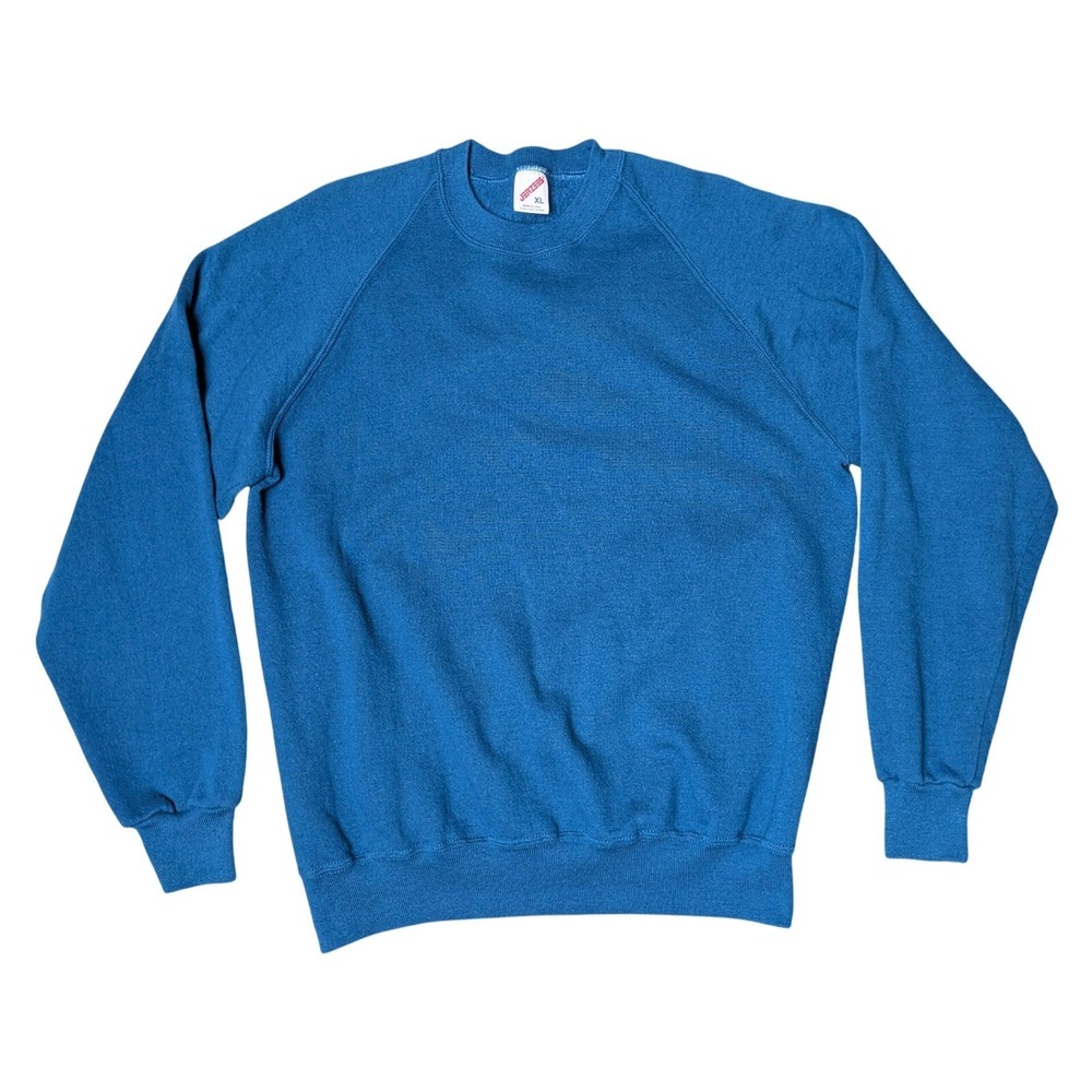 Vintage Jerzees Blank Solid Blue‎ Crew Neck Sweatshirt U.S.A. Men's XL Retro